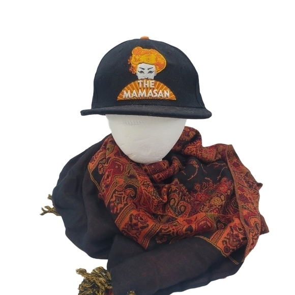 The Mamasan Asian Fanning Lady Snapback Hat Black Orange - Picture 1 of 10